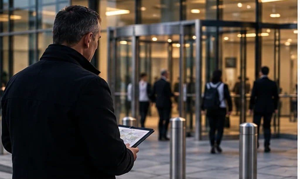 The entrance and approach to a commercial building